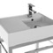 Modern Ceramic Console Sink With Counter Space and Chrome Base, 24